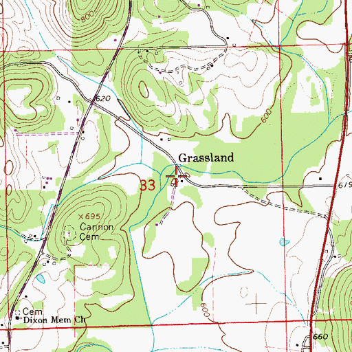 Topographic Map of Grassland, AL
