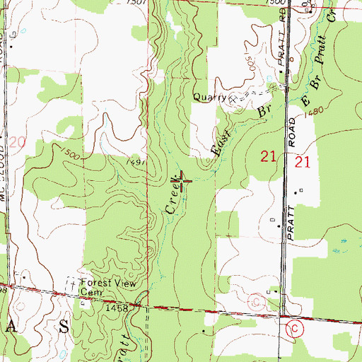Topographic Map of East Branch Pratt Creek, WI