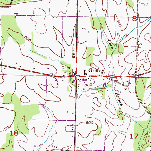 Topographic Map of Grassy, AL