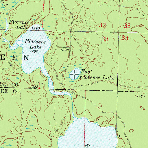 Topographic Map of East Florence Lake, WI