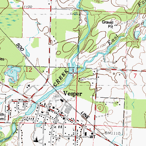 Topographic Map of East Fork Hemlock Creek, WI