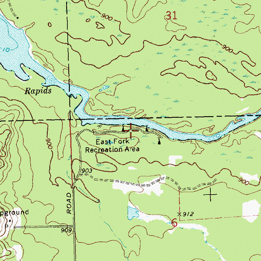 Topographic Map of East Fork Recreation Area, WI
