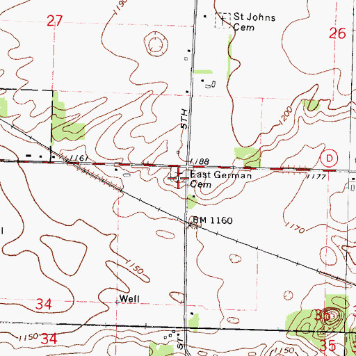 Topographic Map of East German Cemetery, WI