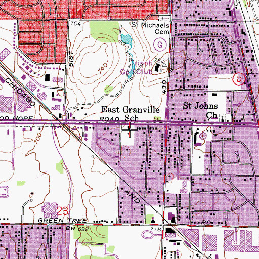 Topographic Map of East Granville School, WI