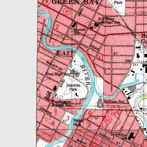 Topographic Map of East High School, WI