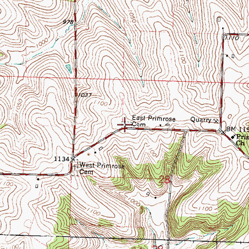 Topographic Map of East Primrose Cemetery, WI