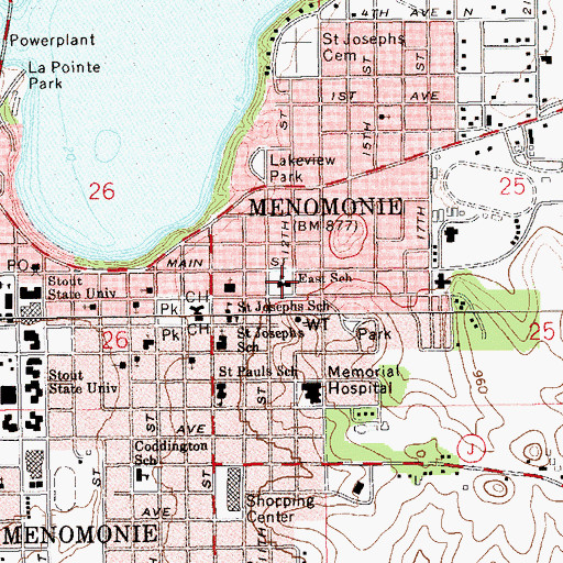 Topographic Map of East School, WI