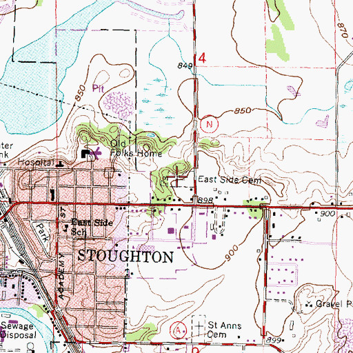 Topographic Map of Lutheran East Cemetery, WI