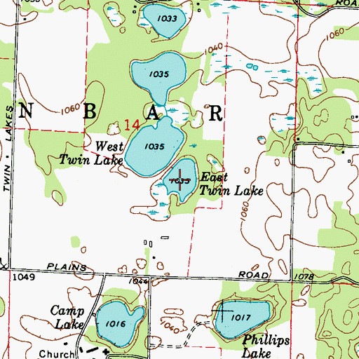 Topographic Map of East Twin Lake, WI