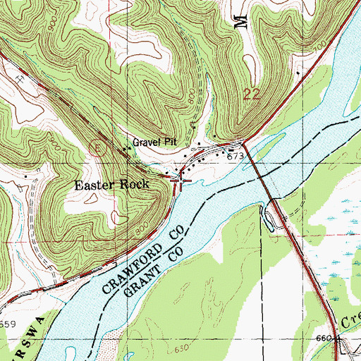 Topographic Map of Easter Rock, WI