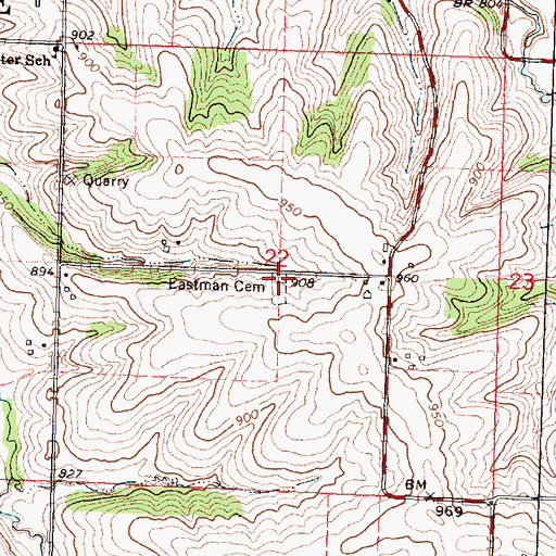 Topographic Map of Eastman Cemetery, WI