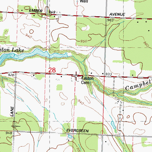 Topographic Map of Easton Cemetery, WI