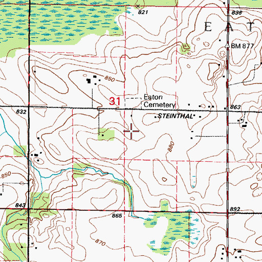 Topographic Map of Eaton Cemetery, WI
