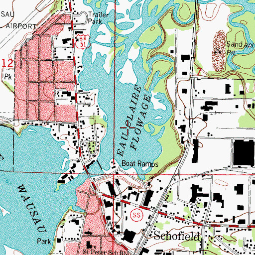 Topographic Map of Eau Claire Flowage, WI