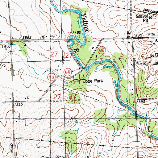Topographic Map of Ebbe Park, WI