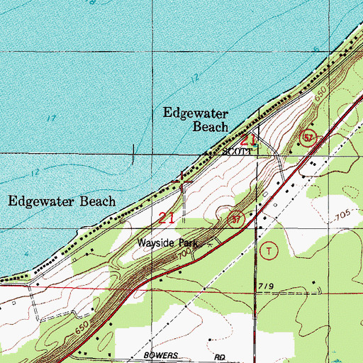 Topographic Map of Edgewater Beach, WI