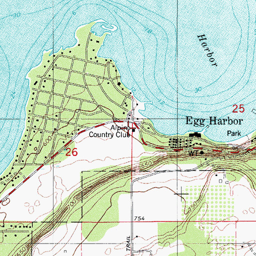 Topographic Map of Egg Harbor, WI