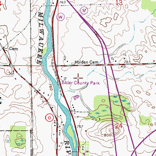 Topographic Map of Ehler County Park, WI