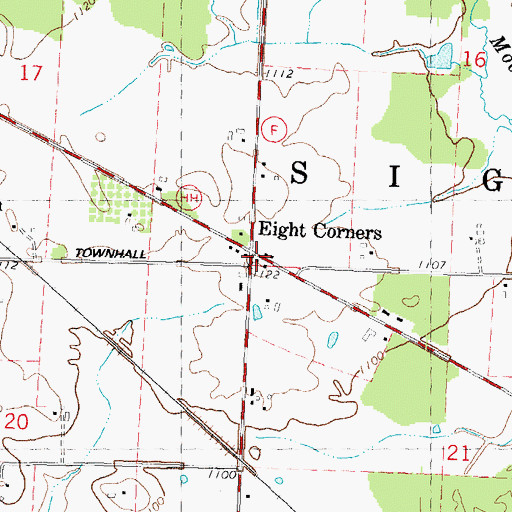 Topographic Map of Eight Corners, WI