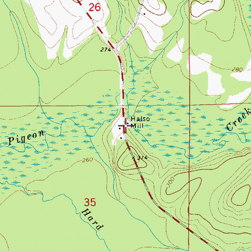 Topographic Map of Halso Mill, AL