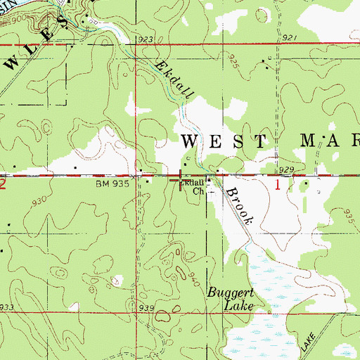 Topographic Map of Ekdall Church, WI