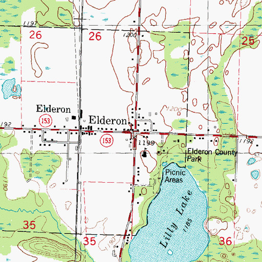 Topographic Map of Elderon, WI