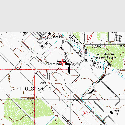 Topographic Map of Tucson International Airport, AZ