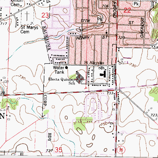 Topographic Map of Electa Quinney Elementary School, WI