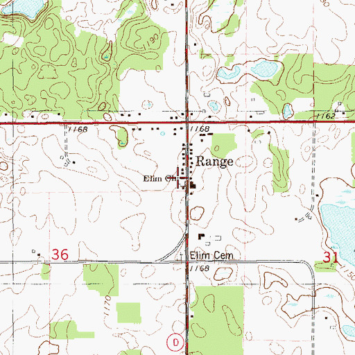 Topographic Map of Elim Church, WI