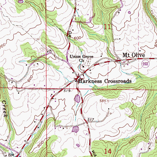 Topographic Map of Harkness Crossroads, AL