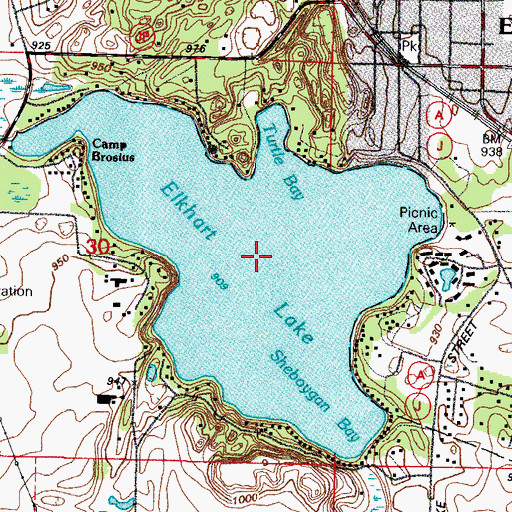 Topographic Map of Elkhart Lake, WI