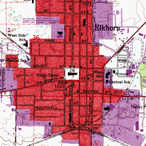 Topographic Map of Elkhorn, WI