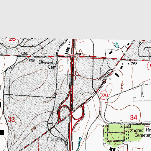 Topographic Map of Ellinwood Cemetery, WI