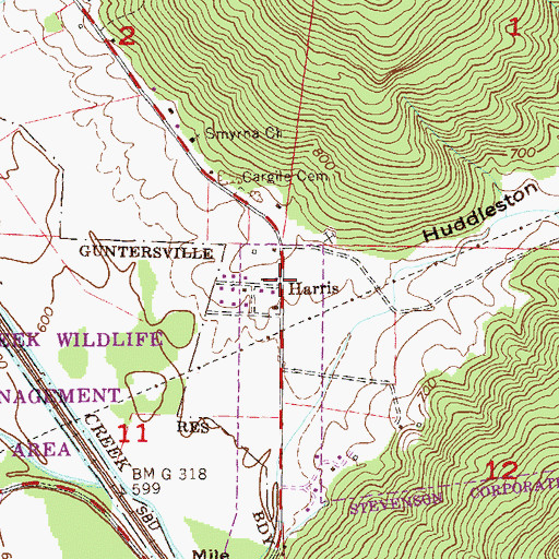 Topographic Map of Harris, AL