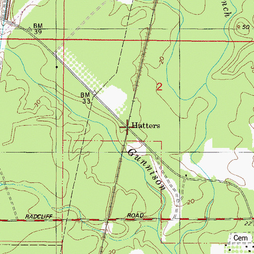 Topographic Map of Hatters, AL
