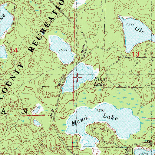 Topographic Map of Elna Lake, WI