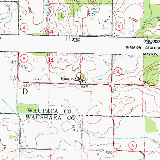 Topographic Map of Emaus Church, WI