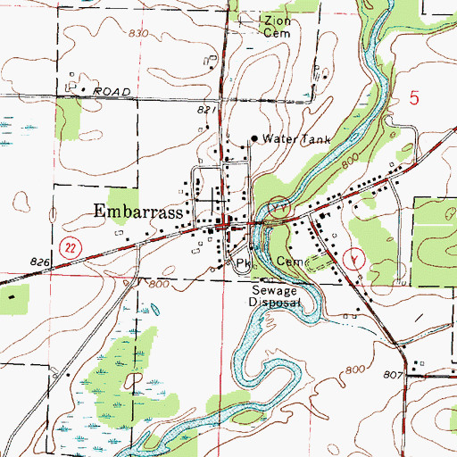 Topographic Map of Embarrass, WI