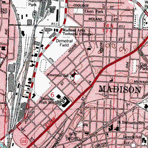 Topographic Map of Emerson Elementary School, WI