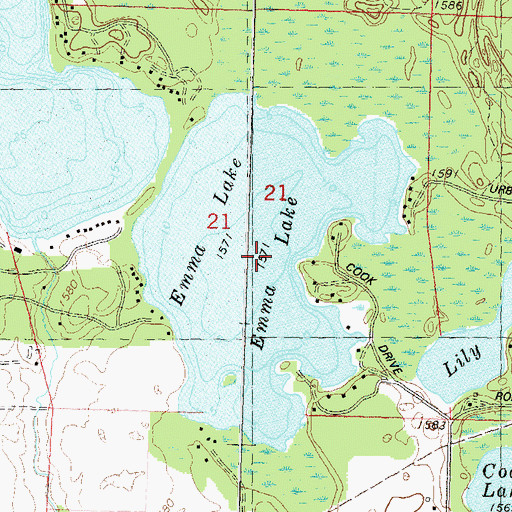 Topographic Map of Emma Lake, WI