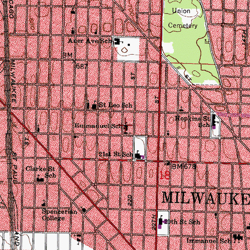Topographic Map of Emmaus Lutheran School, WI