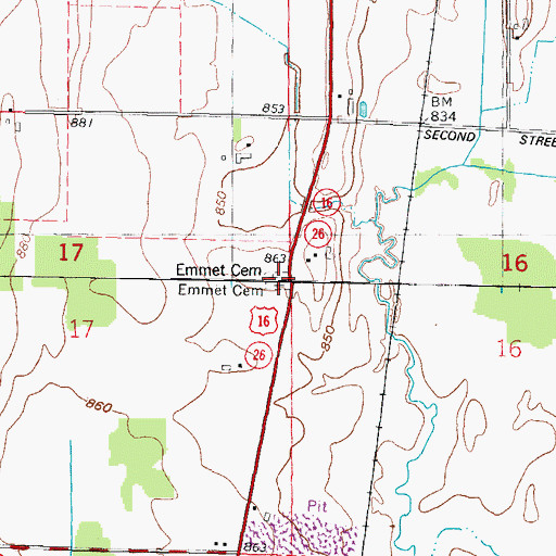 Topographic Map of Emmet Cemetery, WI