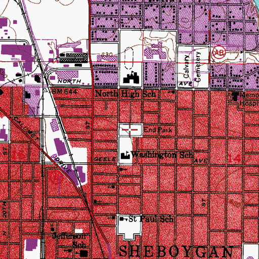 Topographic Map of End Park, WI