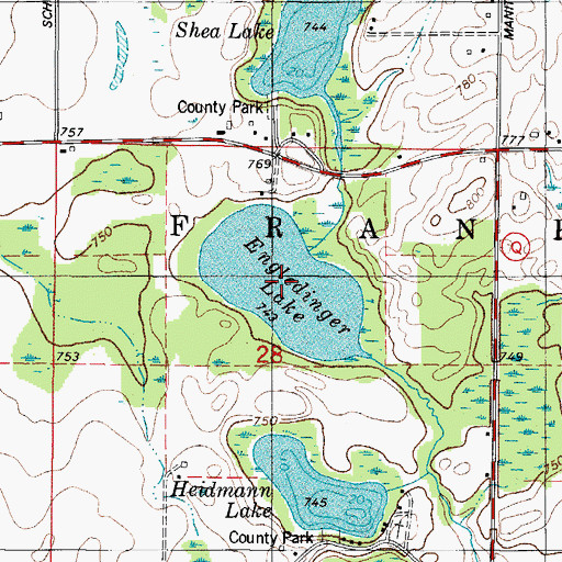 Topographic Map of Engledinger Lake, WI