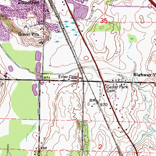 Topographic Map of Erler Cemetery, WI