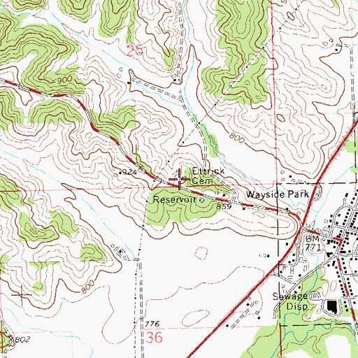 Topographic Map of Ettrick Cemetery, WI