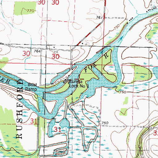 Topographic Map of Eureka Lock Number One, WI