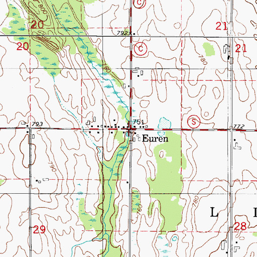 Topographic Map of Euren, WI