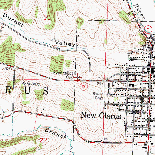 Topographic Map of Evangelical United Brethren Cemetery, WI