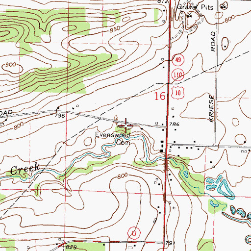 Topographic Map of Evenswood Cemetery, WI